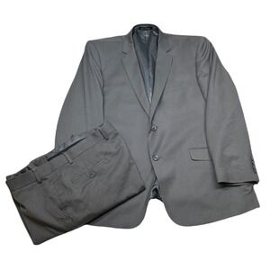 Perry Ellis Slim Fit Suit Mens 48R 2 Piece Pants 42x30 Gray Geo Check Stretch‎